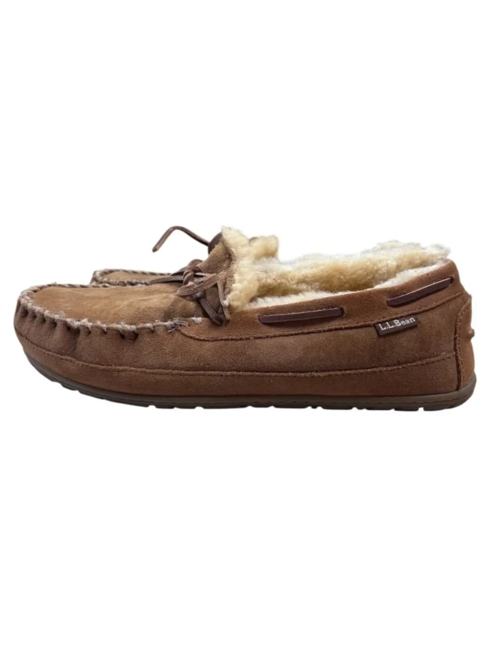 L.L. Bean Sherpa Lined Moccasin 11 Men Tan Suede Leather